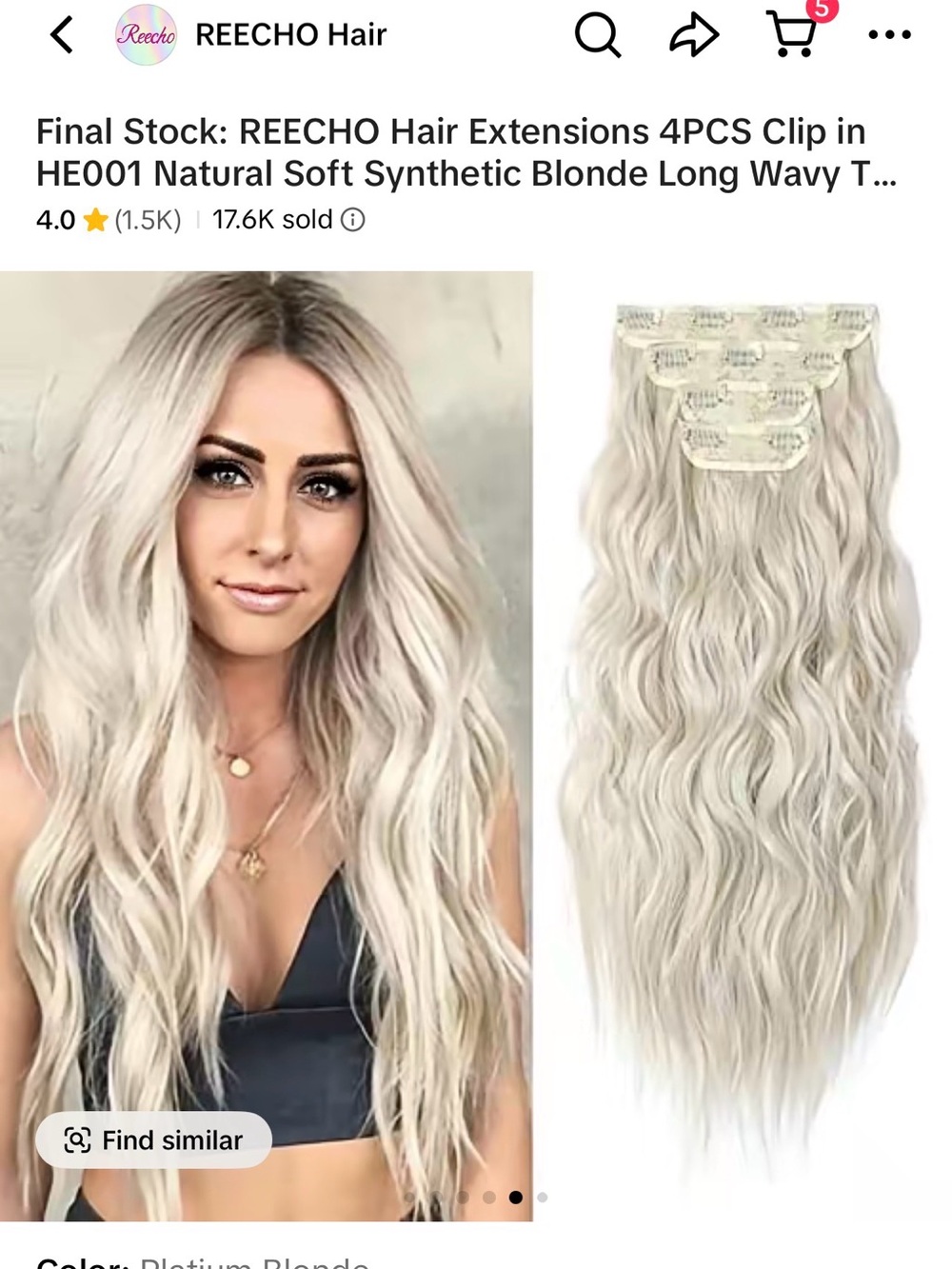 NWT Reecho Hair Extensions - platinum  blonde 20 inch